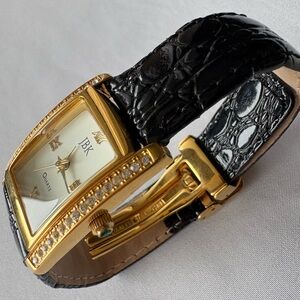 Gold and Black JBK Watch with Crystal Accents